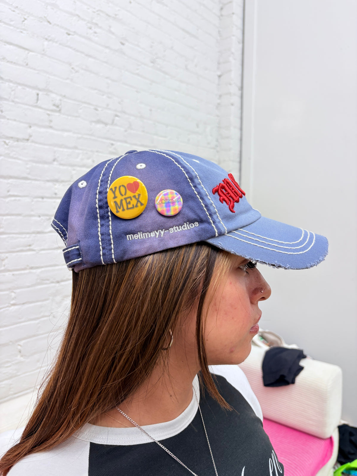 Blue distressed Mexico hat