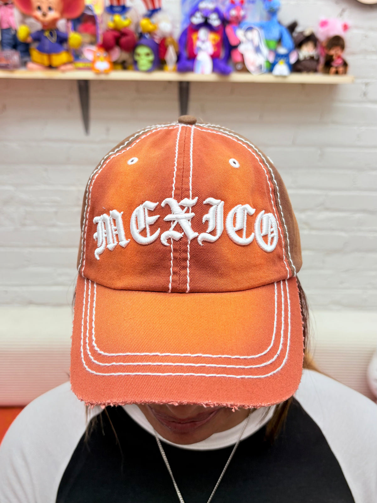 Orange distressed Mexico hat