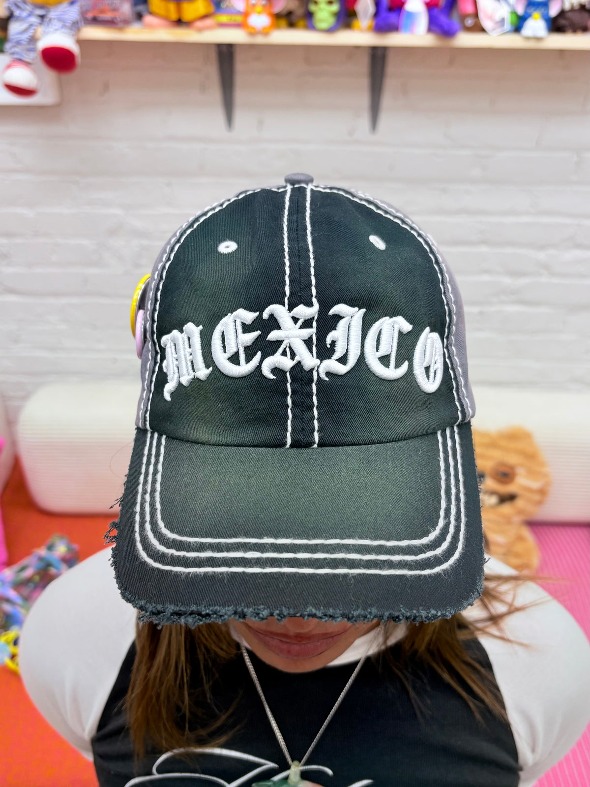 Black distressed Mexico hat