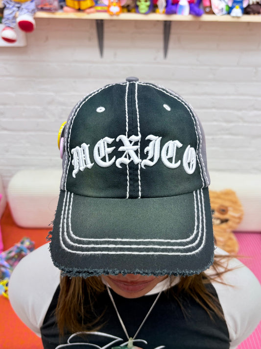 Black distressed Mexico hat