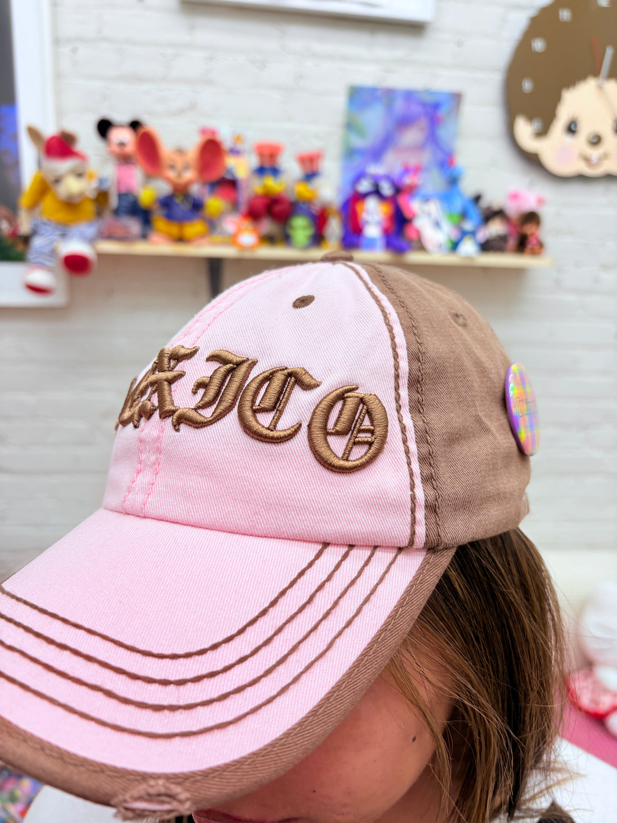 Pink distressed Mexico hat