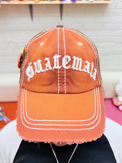 Orange distressed Guatemala hat